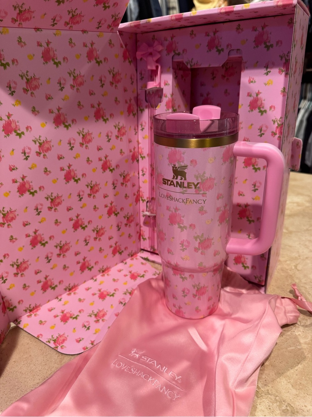 Stanley Pink Floral Travel Tumbler - LoveShackFancy Edition